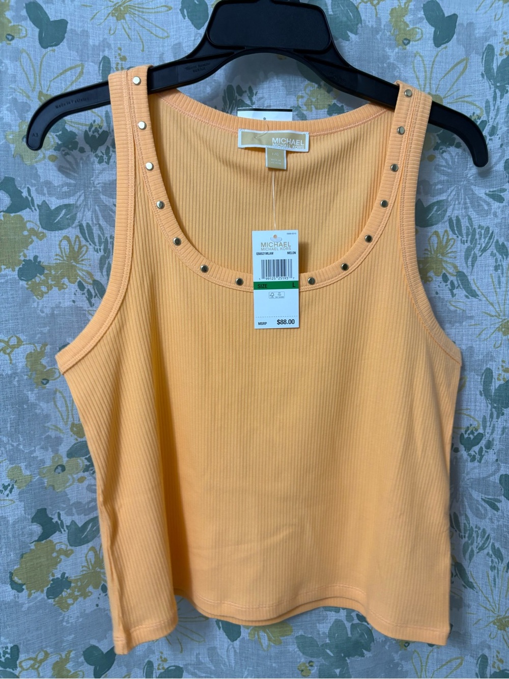 MICHAEL Michael Kors Peach Stud-Trim Ribbed Tank Top size Large - Picture 3 of 5